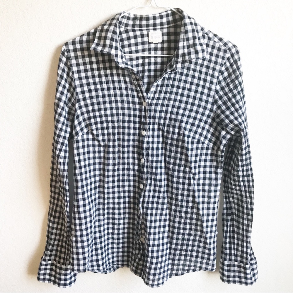 J. Crew classic gingham button down top, medium